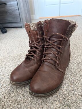 JustFab Brown Lace-Up Ankle Boots with Knit Cuff